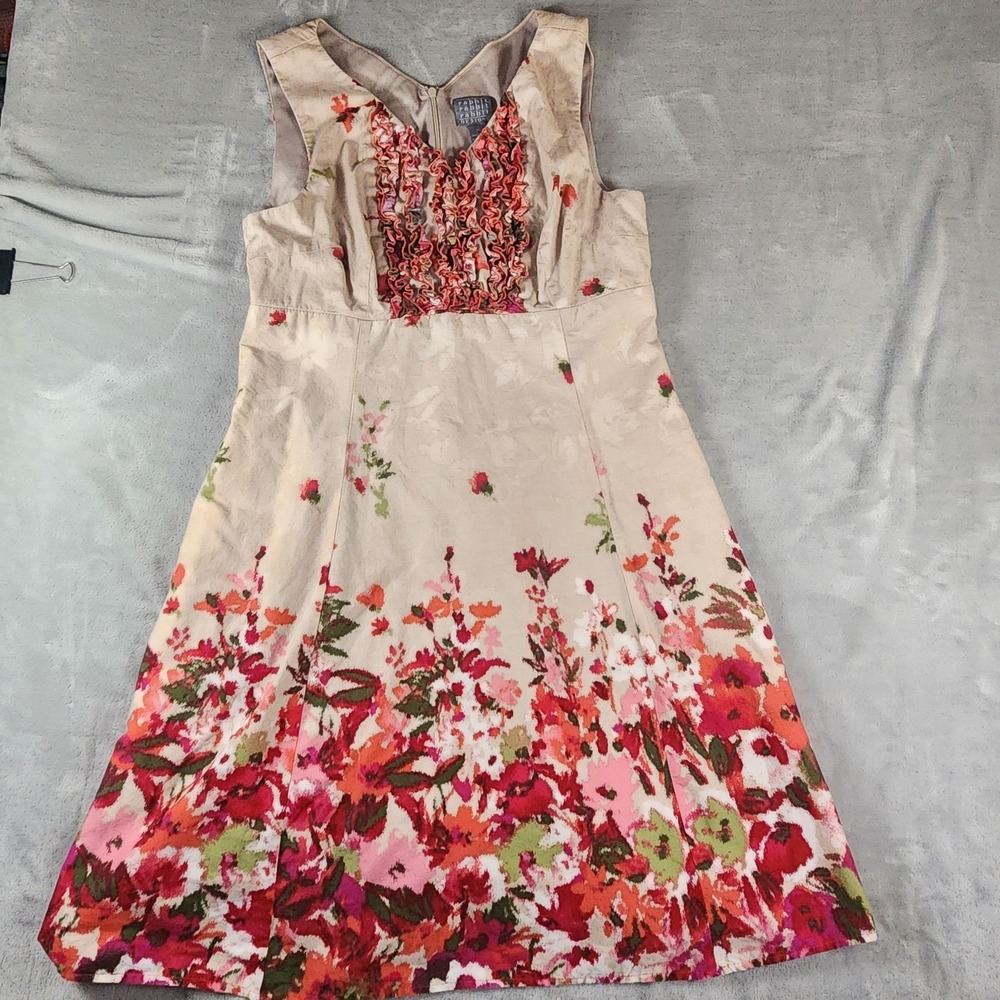 Rabbitโ Designs 14 Beige Mini A Line V Neck Ruffle Floral Dress Cottagecore
